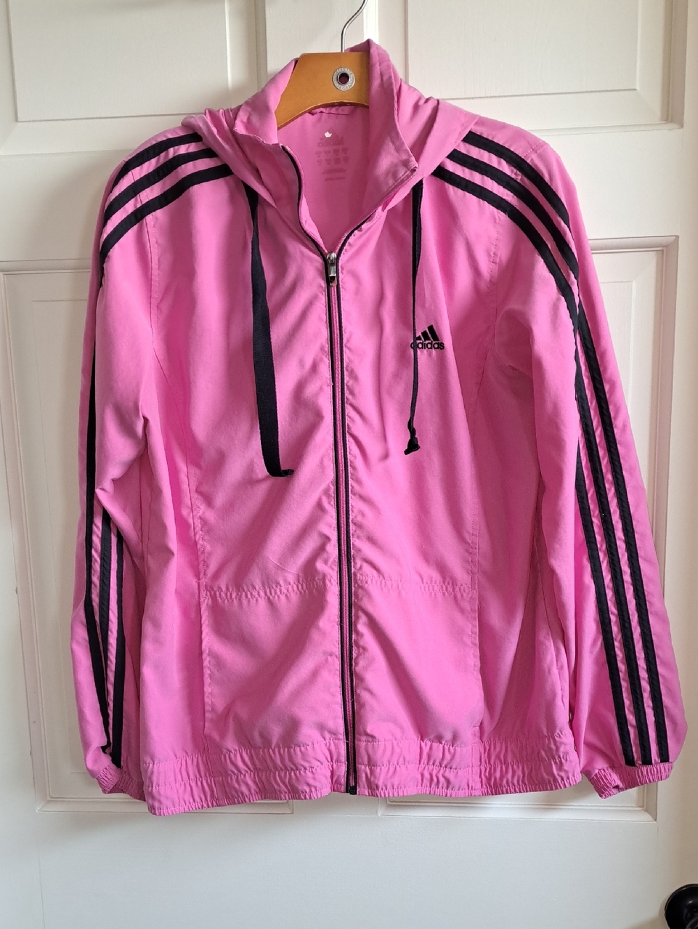 Adidas Pink 3 Stripe Lightweight Hooded Track Windbreaker Jacket Retro Y2k